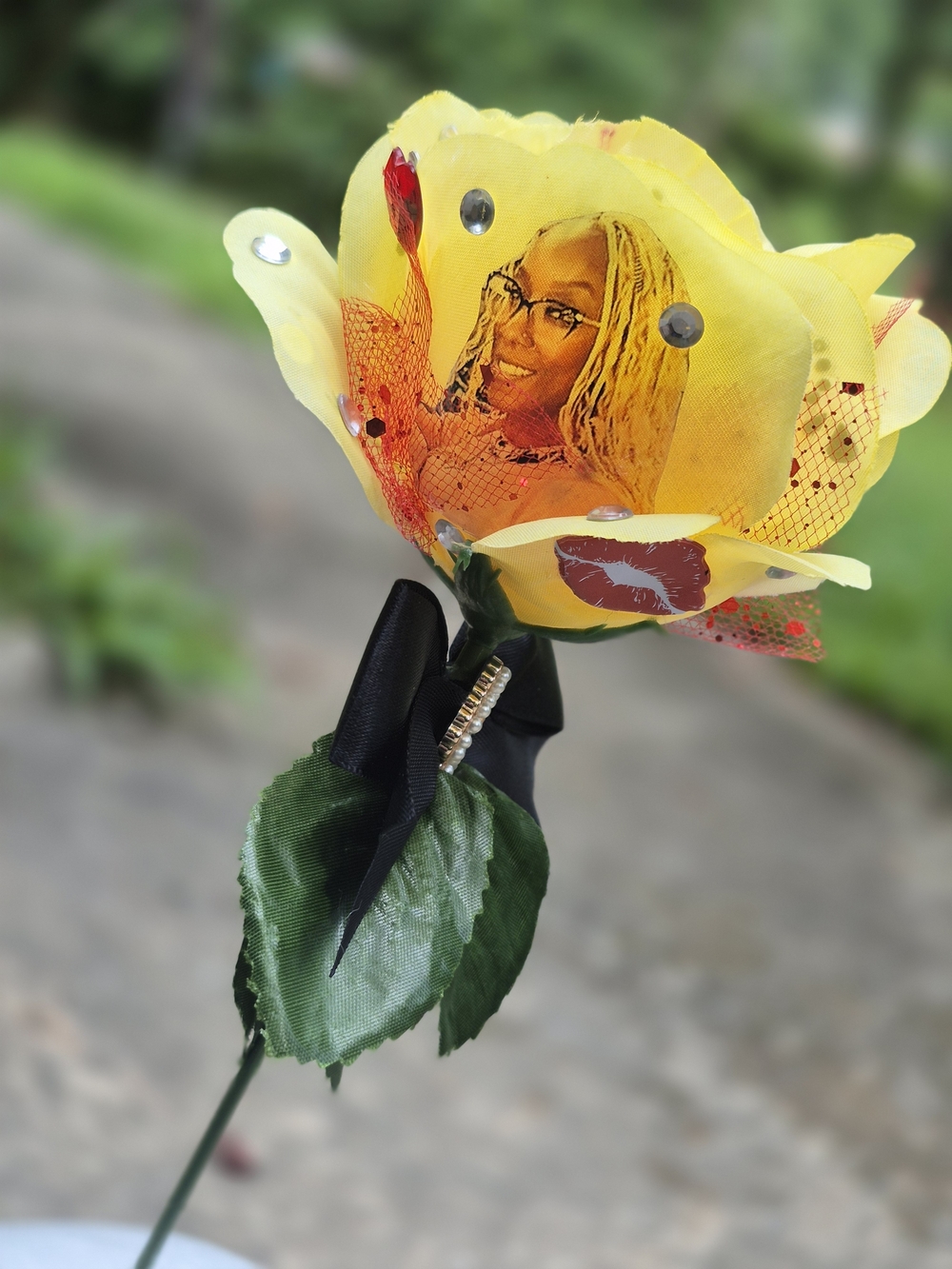 DIY CUSTOM - Yellow Decorative Fabric Rose with Rhinestones